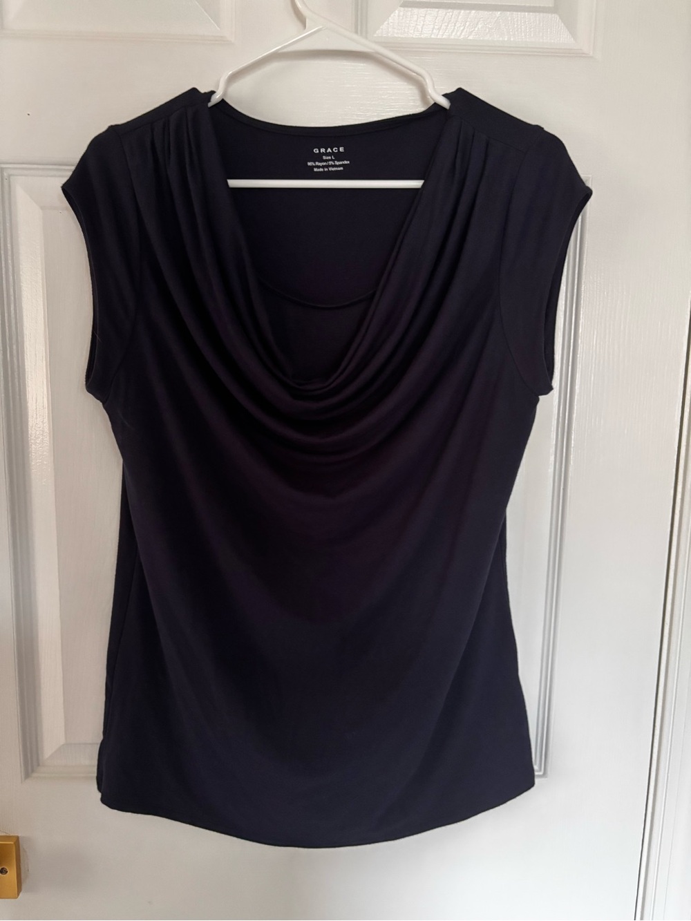 Grace Navy Draped Cowl Neck Women's Top